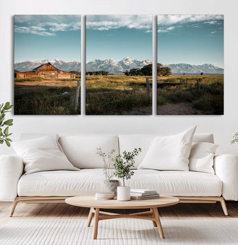 92497443-MGV-CV-36X24-Rustic Farmhouse Wall Art Canvas Print, Framed Mountain Cabin Art Picture Print, Western Landscape Perfect Rustic Farmhouse Decor