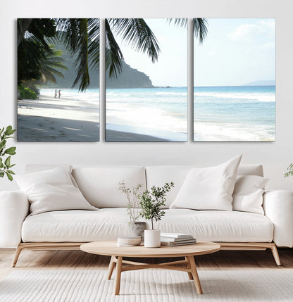 18311030-MGV-CV-36X24-Tropical Beach Wall Art Canvas Print, Framed Serene Ocean Art Picture Print, Palm Tree Shadows Perfect Tropical Coastal Decor