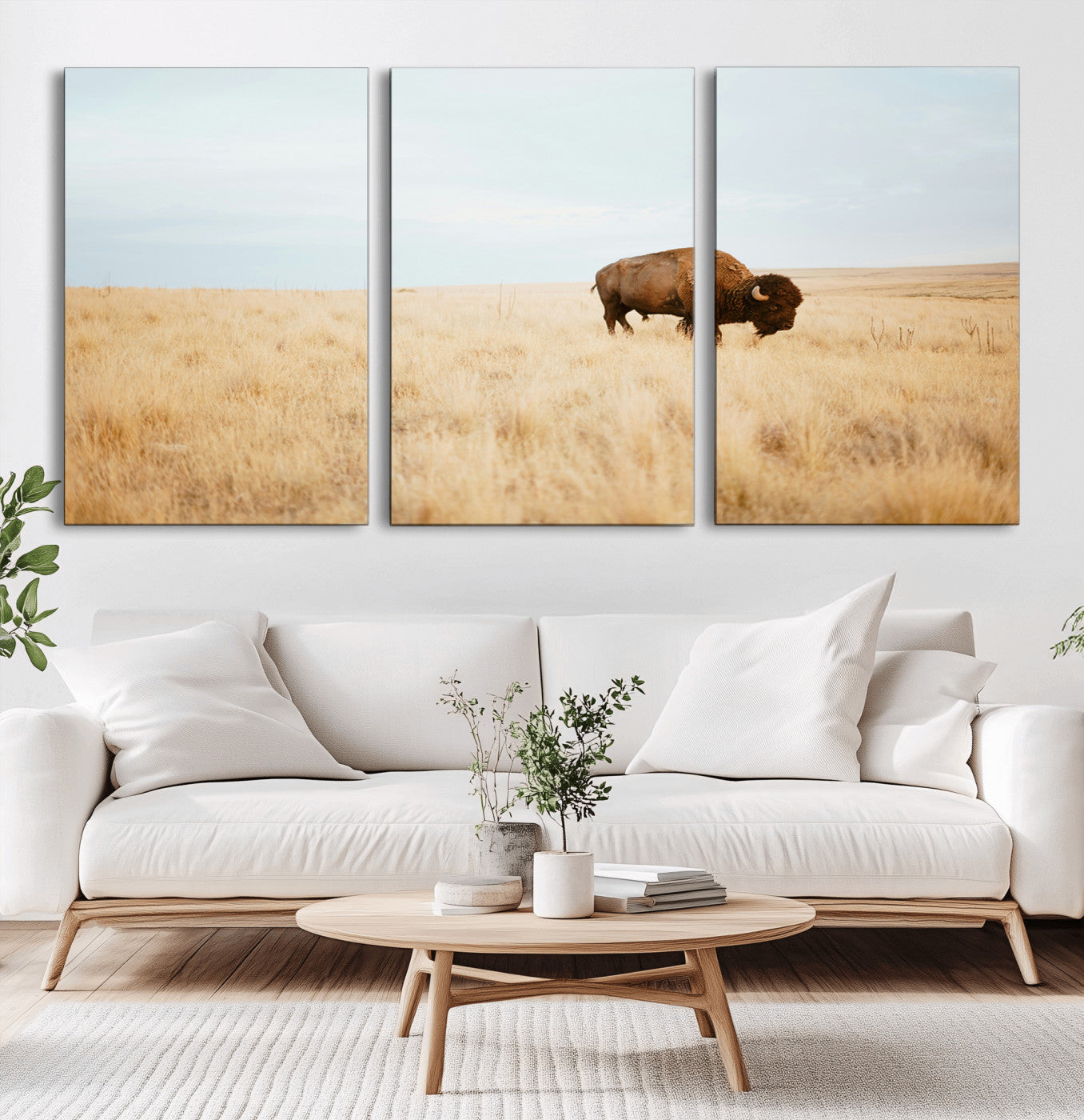 61392510-MGV-CV-36X24-Buffalo Wall Art Wall Art Canvas Print, Framed Western Wildlife Decor Art Picture Print, Rustic Farmhouse Art Perfect Rustic