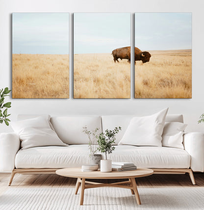 61392510-MGV-CV-36X24-Buffalo Wall Art Wall Art Canvas Print, Framed Western Wildlife Decor Art Picture Print, Rustic Farmhouse Art Perfect Rustic