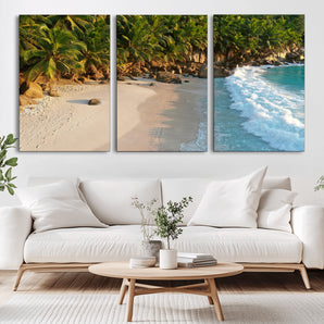 82312665-MGV-CV-36X24-Tropical Beach Wall Art Canvas Print, Framed Ocean Waves Art Picture Print, Palm Trees Perfect Coastal Minimalist Decor Artwork