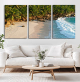 82312665-MGV-CV-36X24-Tropical Beach Wall Art Canvas Print, Framed Ocean Waves Art Picture Print, Palm Trees Perfect Coastal Minimalist Decor Artwork