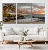 55108220-MGV-CV-36X24-Tropical Beach Wall Art Canvas Print, Framed Hawaiian Sunset Art Picture Print, Ocean Waves Perfect Coastal Tropical Decor Artwork