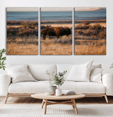 39509187-MGV-CV-36X24-Western Wildlife Wall Art Canvas Print, Framed Bison Art Picture Print, Golden Hour Perfect Western Rustic Decor Artwork