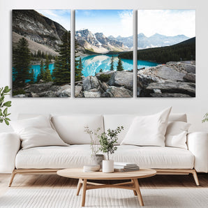 98014896-MGV-CV-36X24-Canadian Rockies Wall Art Canvas Print, Framed Mountain Landscape Art Picture Print, Turquoise Water Perfect Scandinavian