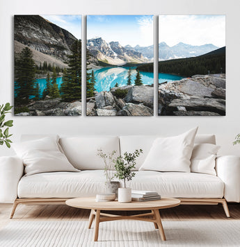 98014896-MGV-CV-36X24-Canadian Rockies Wall Art Canvas Print, Framed Mountain Landscape Art Picture Print, Turquoise Water Perfect Scandinavian
