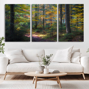 65810864-MGV-CV-36X24-Autumn Forest Wall Art Canvas Print, Framed Fall Woodland Art Picture Print, Golden Leaves Perfect Rustic Farmhouse Decor Artwork