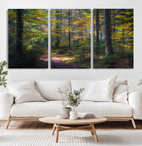 65810864-MGV-CV-36X24-Autumn Forest Wall Art Canvas Print, Framed Fall Woodland Art Picture Print, Golden Leaves Perfect Rustic Farmhouse Decor Artwork