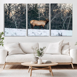 36533178-MGV-CV-36X24-Wild Elk Photography Wall Art Canvas Print, Framed Winter Wildlife Art Picture Print, Snowy Forest Perfect Rustic Lodge Decor
