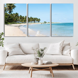 37858872-MGV-CV-36X24-Palm Tree Coast Wall Art Canvas Print, Framed Island Getaway Art Picture Print, Crystal Blue Water Perfect Tropical Coastal Decor