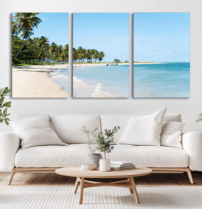 37858872-MGV-CV-36X24-Palm Tree Coast Wall Art Canvas Print, Framed Island Getaway Art Picture Print, Crystal Blue Water Perfect Tropical Coastal Decor