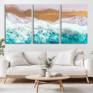 26870666-MGV-CV-36X24-Aerial Beach Wall Art Canvas Print, Framed Ocean Waves Art Picture Print, Coastal Landscape Perfect Coastal Minimalist Decor