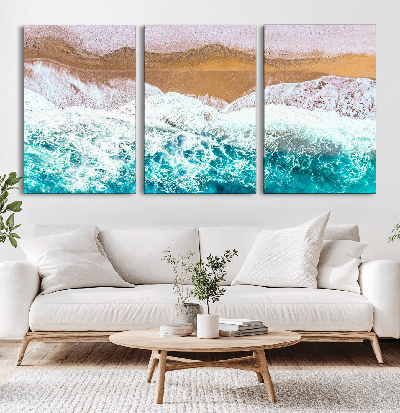 26870666-MGV-CV-36X24-Aerial Beach Wall Art Canvas Print, Framed Ocean Waves Art Picture Print, Coastal Landscape Perfect Coastal Minimalist Decor