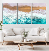 26870666-MGV-CV-36X24-Aerial Beach Wall Art Canvas Print, Framed Ocean Waves Art Picture Print, Coastal Landscape Perfect Coastal Minimalist Decor