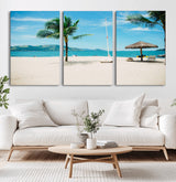 42623350-MGV-CV-36X24-Tropical Beach Wall Art Canvas Print, Framed Palm Tree Art Picture Print, Ocean View Perfect Tropical Coastal Decor Artwork