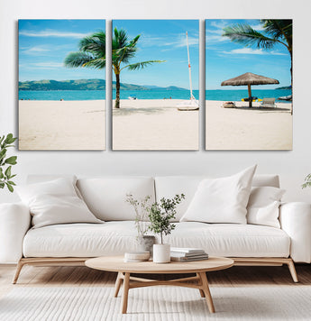 42623350-MGV-CV-36X24-Tropical Beach Wall Art Canvas Print, Framed Palm Tree Art Picture Print, Ocean View Perfect Tropical Coastal Decor Artwork