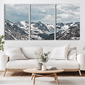 94074619-MGV-CV-36X24-Snowy Peaks Wall Art Canvas Print, Framed Alpine Wilderness Art Picture Print, Mountain Escape Perfect Winter Serenity Decor