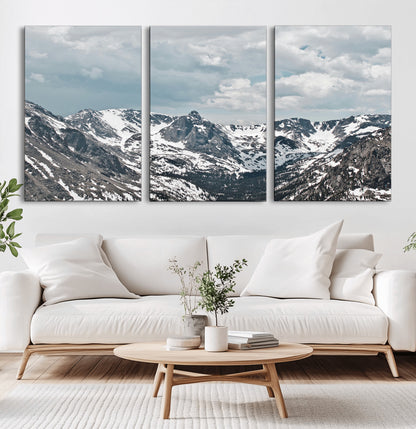 94074619-MGV-CV-36X24-Snowy Peaks Wall Art Canvas Print, Framed Alpine Wilderness Art Picture Print, Mountain Escape Perfect Winter Serenity Decor