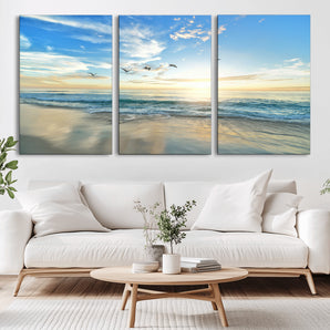 20708696-MGV-CV-36X24-Minimalist Seaside Wall Art Canvas Print, Framed Morning Glow Art Picture Print, Golden Reflections Perfect Coastal Minimalist