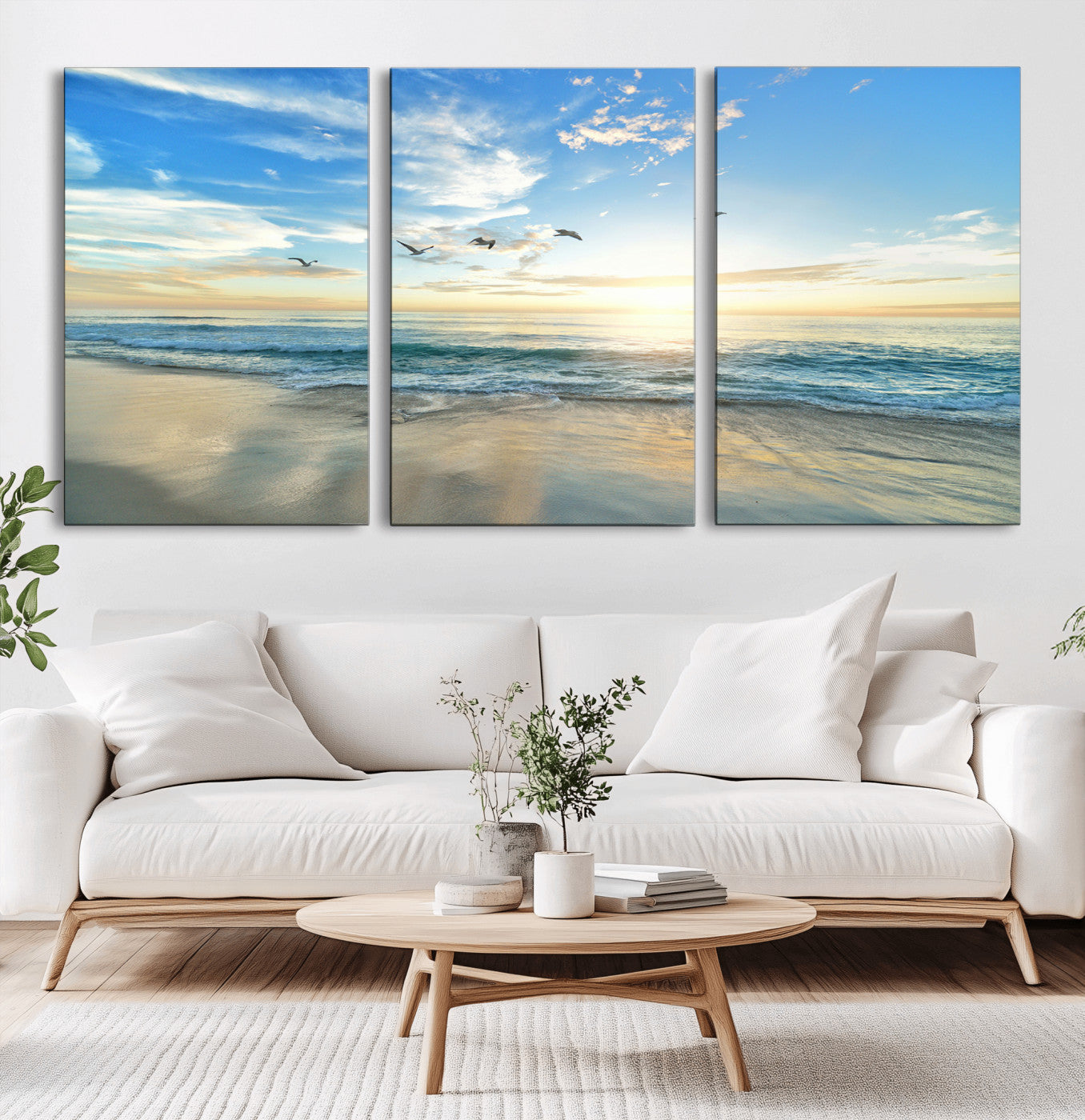 20708696-MGV-CV-36X24-Minimalist Seaside Wall Art Canvas Print, Framed Morning Glow Art Picture Print, Golden Reflections Perfect Coastal Minimalist
