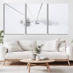 20216390-MGV-CV-36X24-Ski Lift Wall Art Canvas Print, Framed Snowy Landscape Art Picture Print, Alpine Adventure Perfect Nordic Minimalist Decor Artwork
