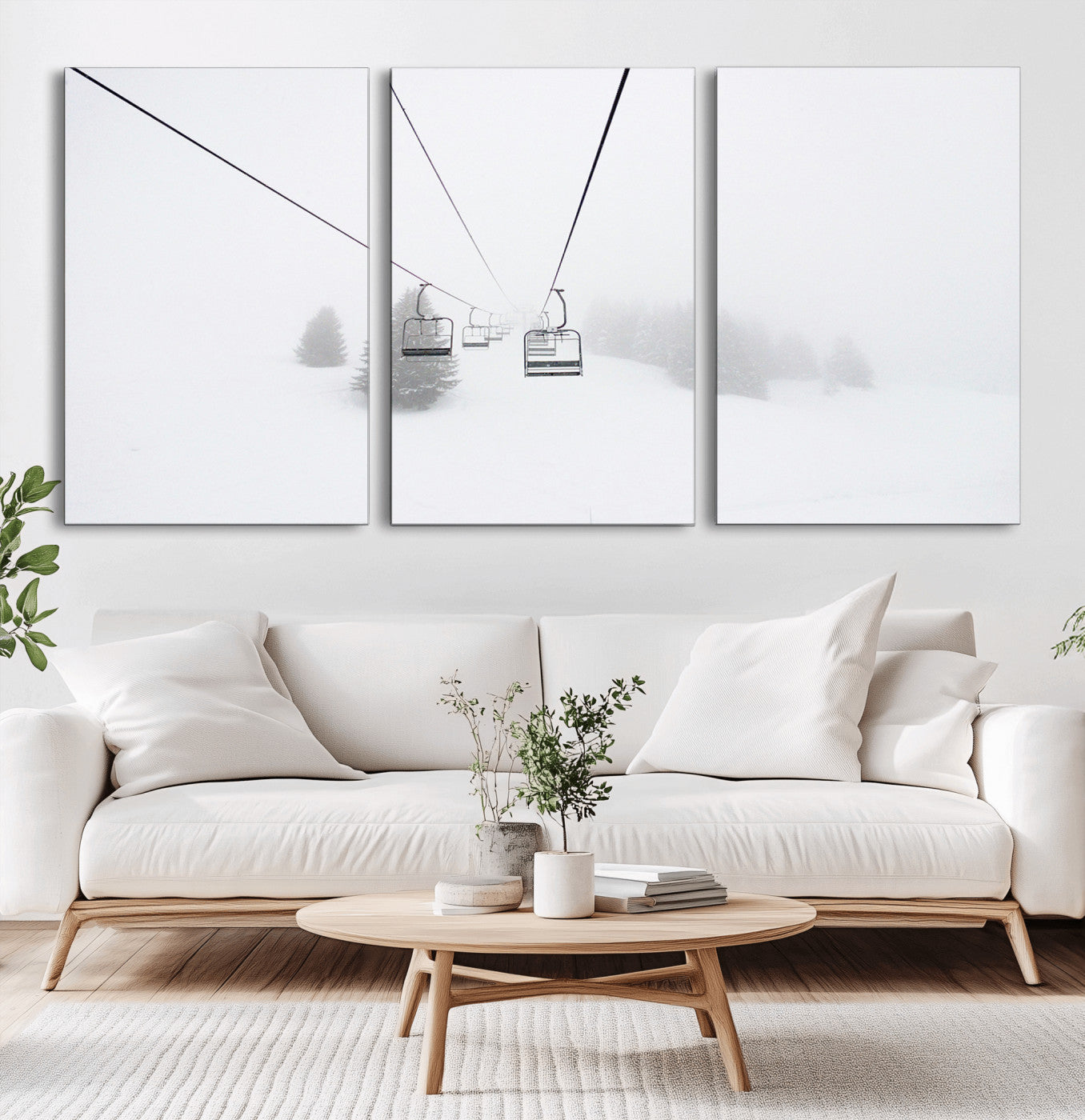 20216390-MGV-CV-36X24-Ski Lift Wall Art Canvas Print, Framed Snowy Landscape Art Picture Print, Alpine Adventure Perfect Nordic Minimalist Decor Artwork
