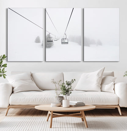 20216390-MGV-CV-36X24-Ski Lift Wall Art Canvas Print, Framed Snowy Landscape Art Picture Print, Alpine Adventure Perfect Nordic Minimalist Decor Artwork