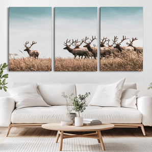 81594705-MGV-CV-36X24-Elk Herd Wall Art Canvas Print, Framed Wildlife Photography Art Picture Print, Rustic Nature Print Perfect Rustic Wildlife Decor