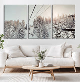 91534512-MGV-CV-36X24-Frosty Pines Wall Art Canvas Print, Framed Cozy Cabin View Art Picture Print, Ski Lift Ride Perfect Rustic Lodge Decor Artwork