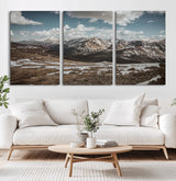 44565953-MGV-CV-36X24-Mountain Landscape Wall Art Canvas Print, Framed Snowy Peaks Art Picture Print, Rugged Highlands Perfect Rustic Adventure Decor
