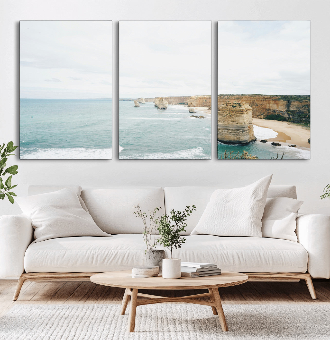 70095633-MGV-CV-36X24-Twelve Apostles Wall Art Canvas Print, Framed Coastal Cliffs Art Picture Print, Rugged Rock Formations Perfect Minimalist Coastal