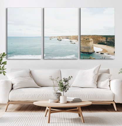 70095633-MGV-CV-36X24-Twelve Apostles Wall Art Canvas Print, Framed Coastal Cliffs Art Picture Print, Rugged Rock Formations Perfect Minimalist Coastal