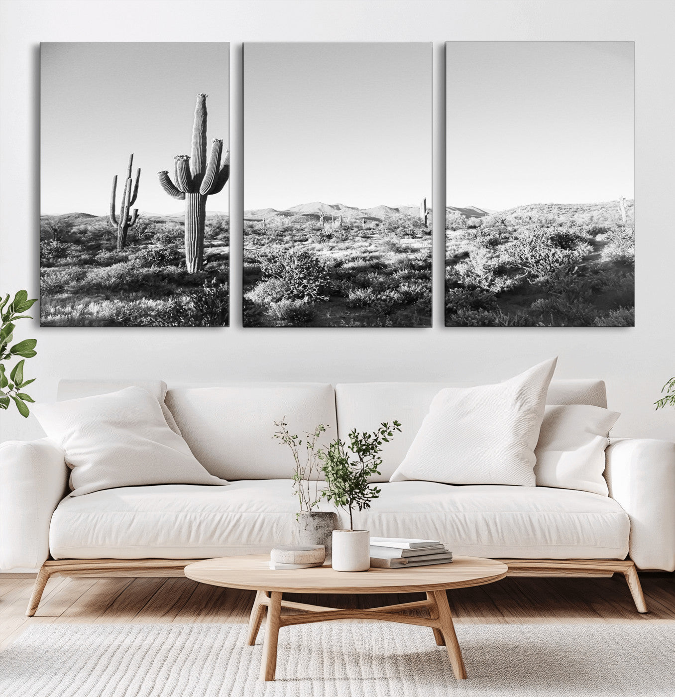 85205054-MGV-CV-36X24-Saguaro Cactus Wall Art Canvas Print, Framed Monochrome Landscape Art Picture Print, Scenic Arizona View Perfect Minimalist