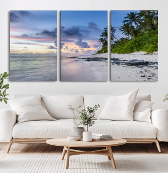 75045485-MGV-CV-36X24-Tropical Beach Wall Art Canvas Print, Framed Sunset Glow Art Picture Print, Palm Tree Coast Perfect Tropical Coastal Decor Artwork