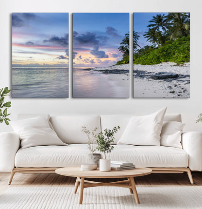 75045485-MGV-CV-36X24-Tropical Beach Wall Art Canvas Print, Framed Sunset Glow Art Picture Print, Palm Tree Coast Perfect Tropical Coastal Decor Artwork