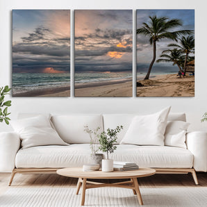 62574547-MGV-CV-36X24-Tropical Storm Wall Art Canvas Print, Framed Moody Beach Art Picture Print, Dramatic Sky Perfect Tropical Coastal Decor Artwork