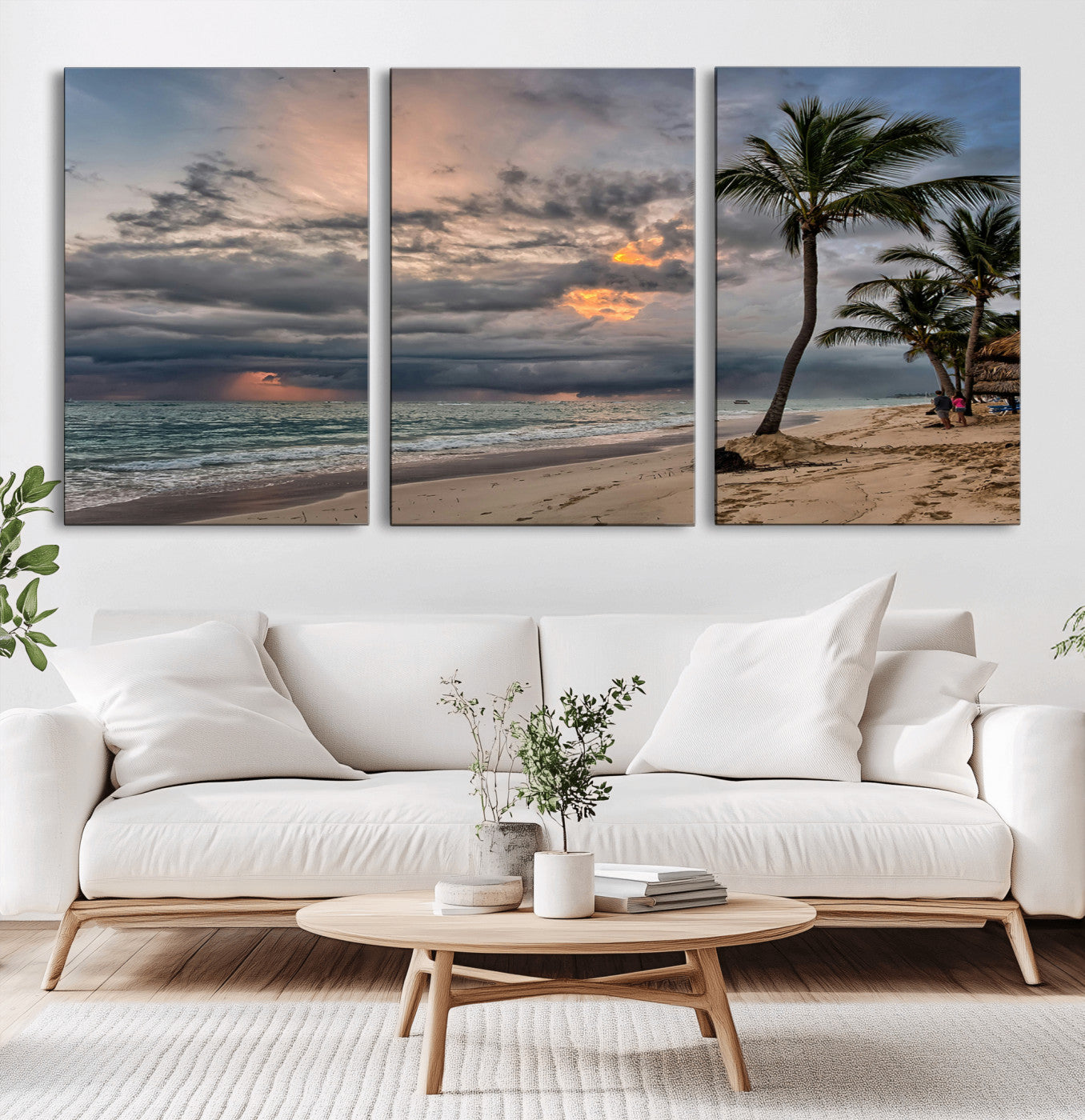 62574547-MGV-CV-36X24-Tropical Storm Wall Art Canvas Print, Framed Moody Beach Art Picture Print, Dramatic Sky Perfect Tropical Coastal Decor Artwork