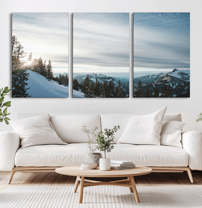 55564749-MGV-CV-36X24-Snowy Mountains Wall Art Canvas Print, Framed Alpine Landscape Art Picture Print, Frosty Peaks Perfect Nordic Minimalist Decor