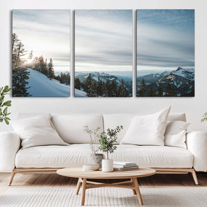 55564749-MGV-CV-36X24-Snowy Mountains Wall Art Canvas Print, Framed Alpine Landscape Art Picture Print, Frosty Peaks Perfect Nordic Minimalist Decor