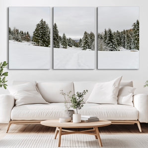24581417-MGV-CV-36X24-Frosty Pines Wall Art Canvas Print, Framed Silent Snowfall Art Picture Print, Cozy Cabin Vibes Perfect Nordic Minimalist Decor