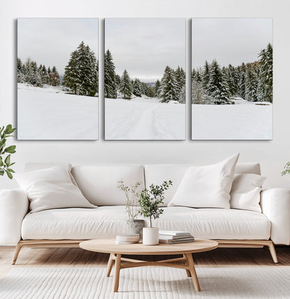 24581417-MGV-CV-36X24-Frosty Pines Wall Art Canvas Print, Framed Silent Snowfall Art Picture Print, Cozy Cabin Vibes Perfect Nordic Minimalist Decor