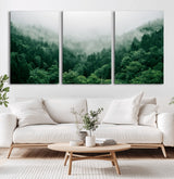 45265379-MGV-CV-36X24-Misty Forest Wall Art – Green Mountain Pine Tree Landscape Canvas Print, Nature Photography Artwork Home Decor for Bedroom, Living