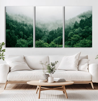 45265379-MGV-CV-36X24-Misty Forest Wall Art – Green Mountain Pine Tree Landscape Canvas Print, Nature Photography Artwork Home Decor for Bedroom, Living