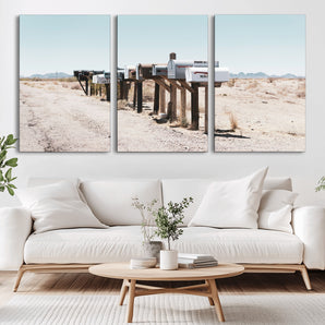 54616109-MGV-CV-36X24-Desert Mailboxes Wall Art – Rustic Rural Roadside Photography Canvas Print, American Southwest Landscape Home Decor for Living