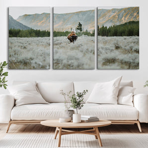 41674074-MGV-CV-36X24-Bison Wall Art – American Buffalo Wildlife Photography Canvas Print, Western Mountain Landscape Artwork Rustic Nature Decor for