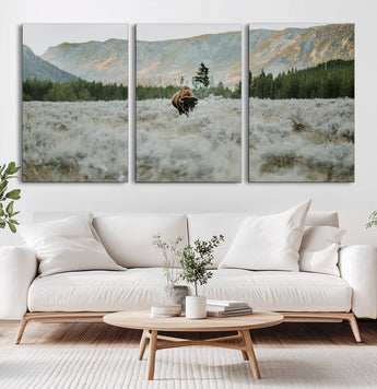 41674074-MGV-CV-36X24-Bison Wall Art – American Buffalo Wildlife Photography Canvas Print, Western Mountain Landscape Artwork Rustic Nature Decor for