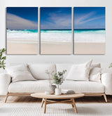 55017356-MGV-CV-36X24-Ocean Beach Wall Art – Turquoise Wave and White Sand Shoreline Canvas Print, Coastal Seascape Photography Decor for Living Room,