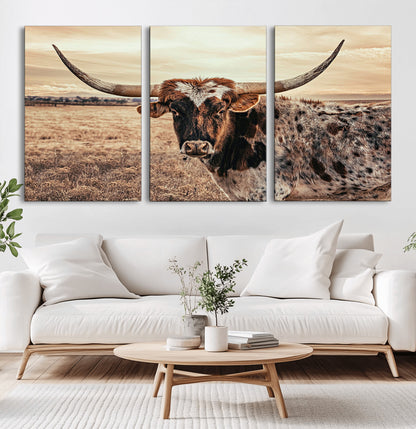 95745718-MGV-CV-36X24-Texas Longhorn Wall Art – Western Cattle Photography Canvas Print, Rustic Ranch Animal Artwork Country Farmhouse Decor for Living