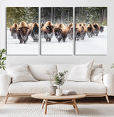 96906195-MGV-CV-36X24-Bison Herd Wall Art – American Buffalo Wildlife Photography Canvas Print, Winter Snow Scene Western Nature Decor for Living Room,