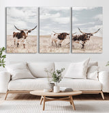65621083-MGV-CV-36X24-Texas Longhorn Wall Art – Rustic Western Cattle Canvas Print, Southwestern Ranch Photography Decor for Living Room, Office,